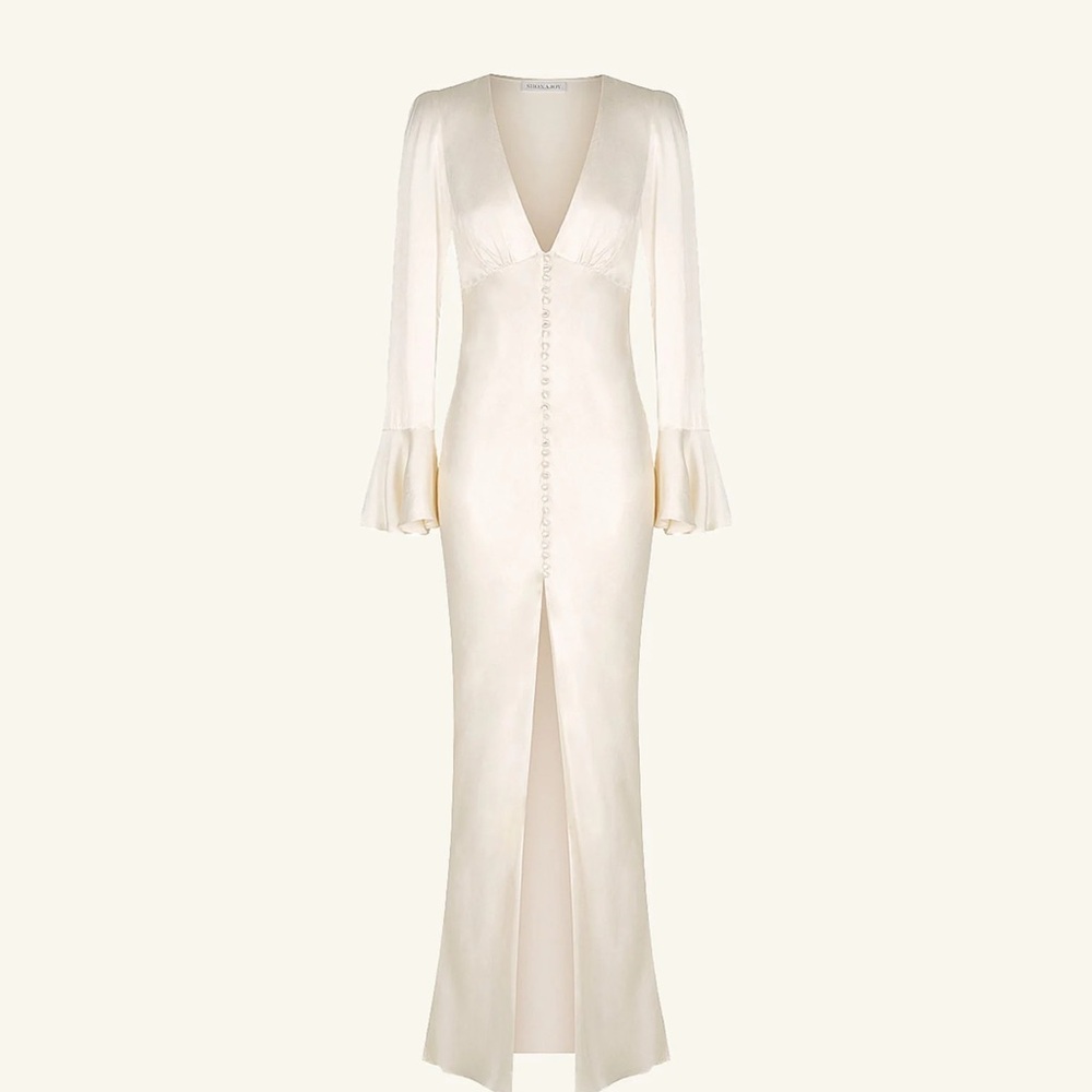 NWT Shona Joy La Lune Frill Cuff Bias Midi Dress in Cream size 8 - Picture 5 of 11